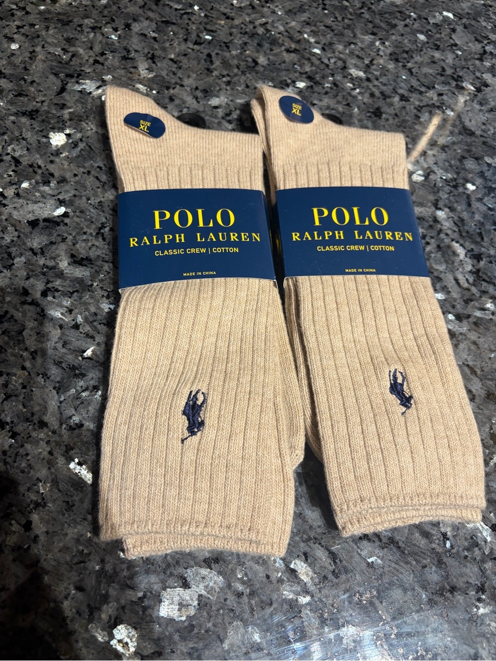 Polo Ralph Lauren Crew Socks Mens 13-16 XL Pony Logo Ribbed Cotton NEW 2 Pair